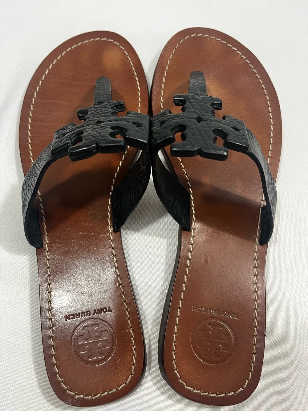 Tory Burch Moore Flat Thong Sandals Black Leather Women’s 8.5